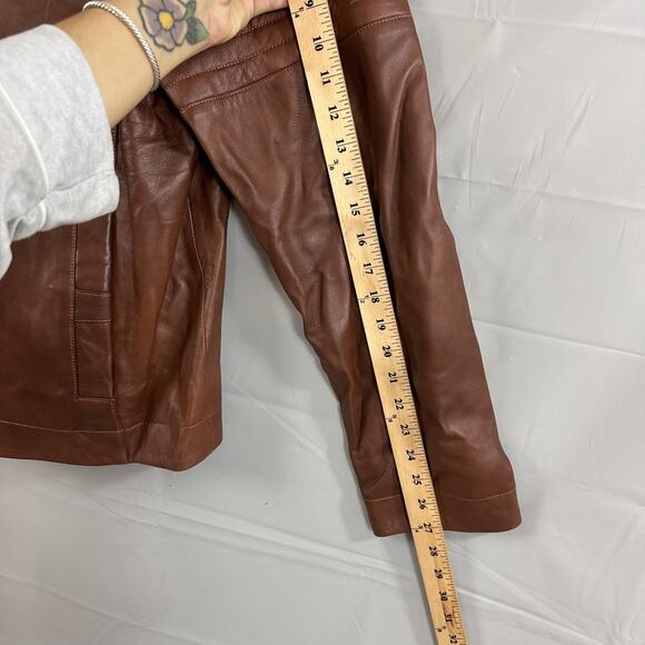 Gian Mori Leather Jacket Mens 3XL Sheepskin Moto Quilted Hooded Brown Zip Biker - Picture 16 of 16